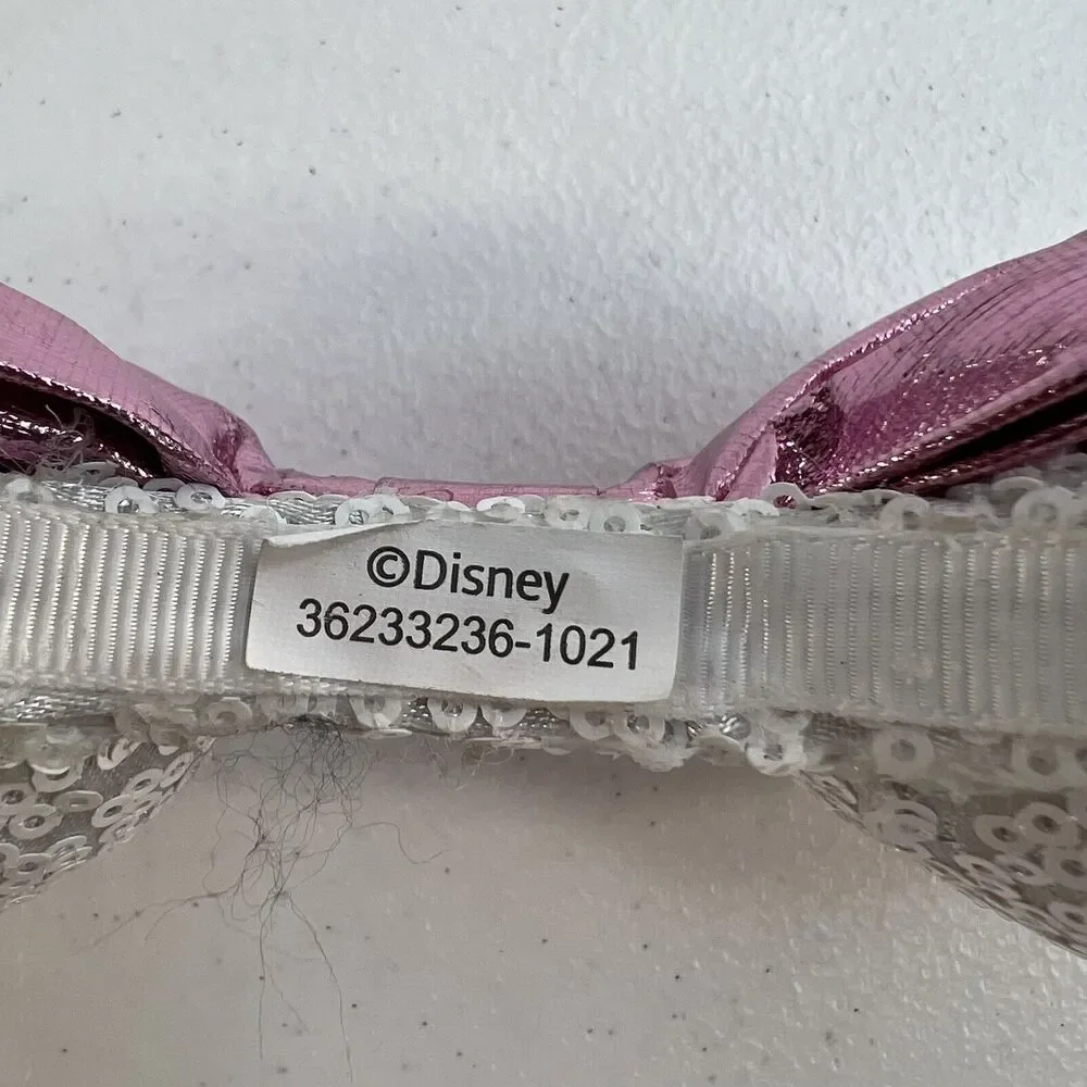 Disney Store Minnie Mickey Mouse Sequins Hearts Ears Pink Gingham Headband Black